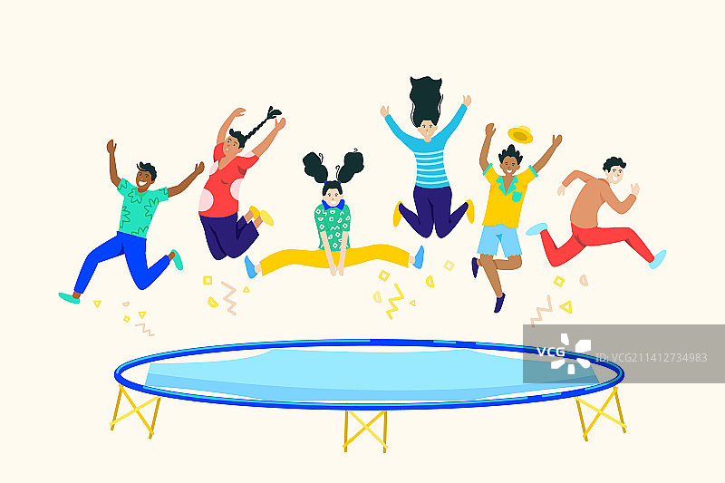 手绘人物跳蹦床图片素材