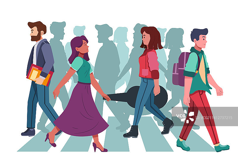 手绘扁平风人群行走图片素材