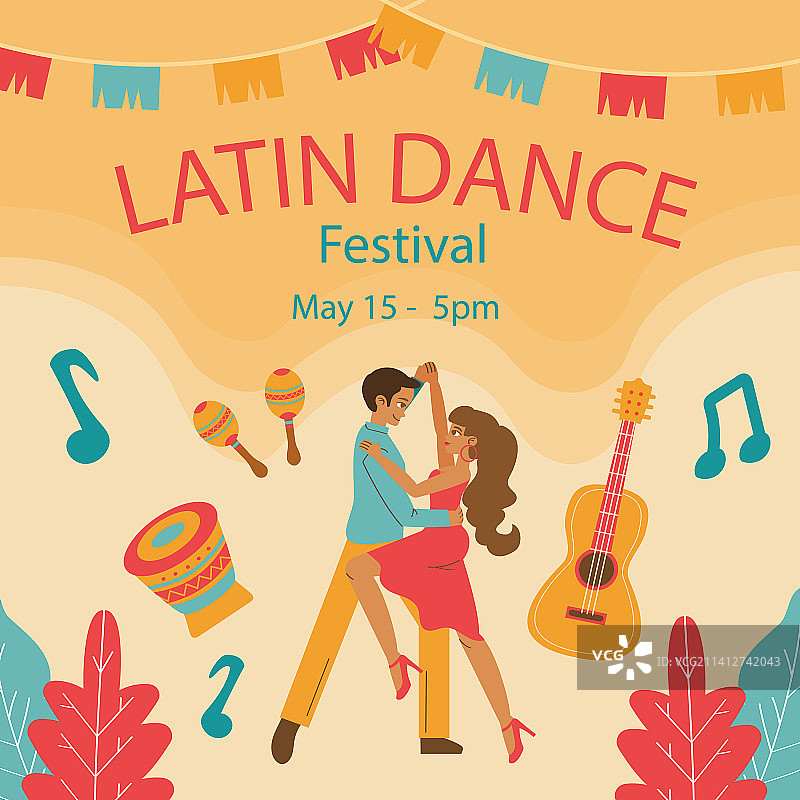 手绘扁平拉丁舞会宣传单模板图片素材