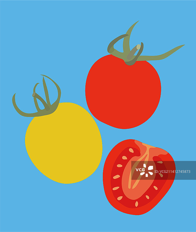 黄色红色的小番茄和切开的小番茄图片素材