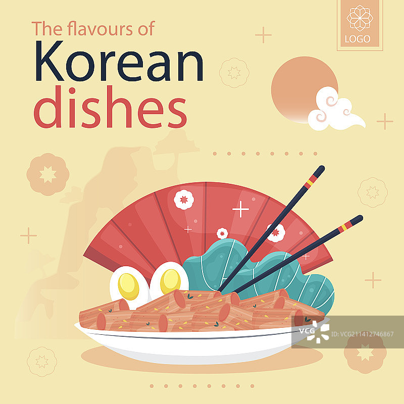扁平风格韩国餐厅海报图片素材