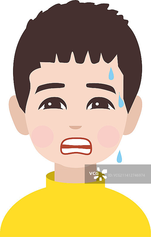 尴尬到流汗的小男孩图片素材