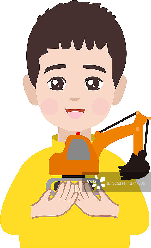 拿着挖掘机玩具的小男孩图片素材