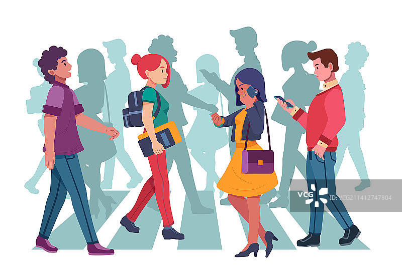 手绘扁平风人群行走图片素材