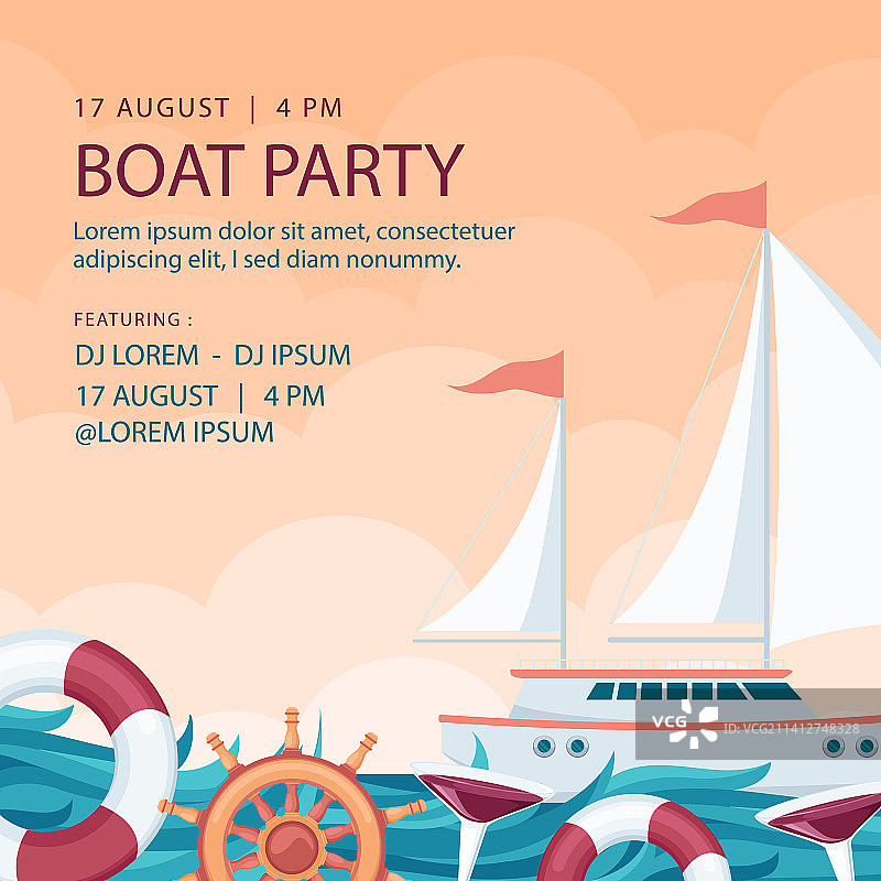扁平风格船派对帖子图片素材