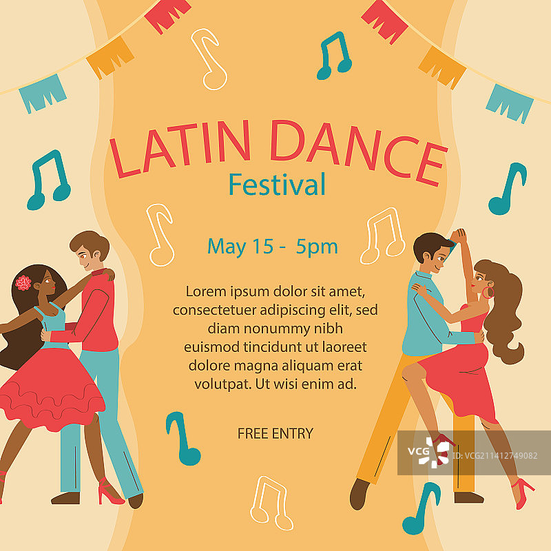 手绘扁平拉丁舞会宣传单模板图片素材