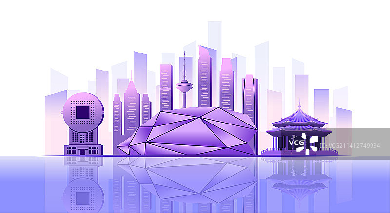 中国辽宁沈阳市商务科技城市彩色插画图片素材