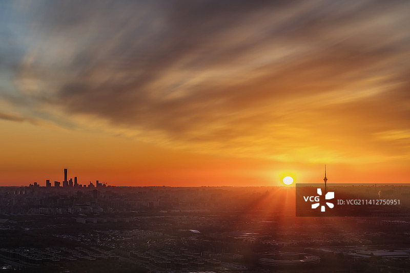 日照金辉北京城市风光日出朝霞图片素材