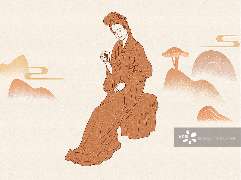 中草药中医传统女性痛经疾病药膏治疗古人线条插画图片素材