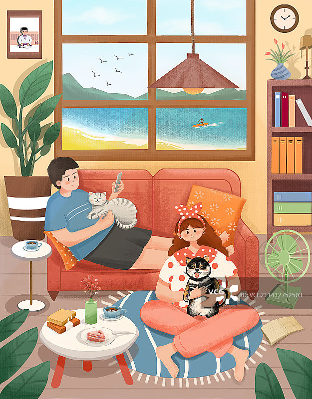 背朝大海，风和日丽，一家四口，三餐四季图片素材