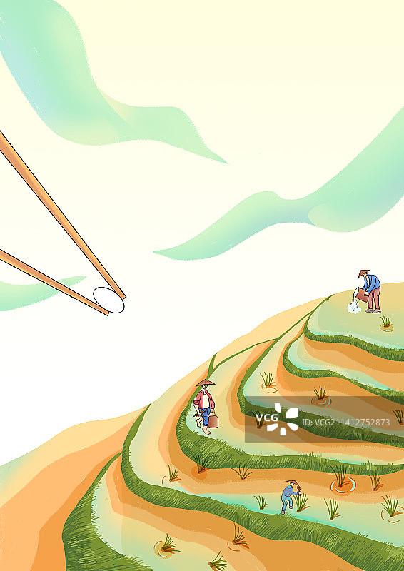 祥云下农民在梯田种地图片素材