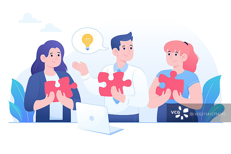 手绘团队合作概念图片素材