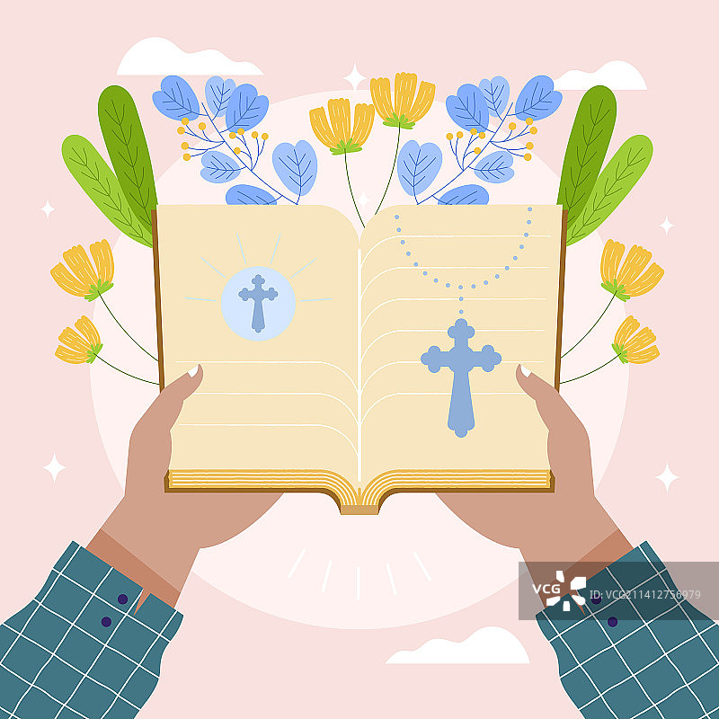 手绘扁平风格圣经学习图片素材