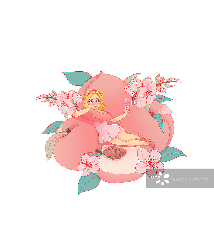 欧美风桃子味酒类包装插画图片素材