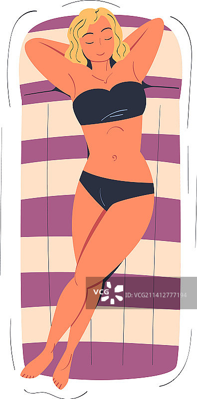 漂浮在充气床垫上的女性角色图片素材