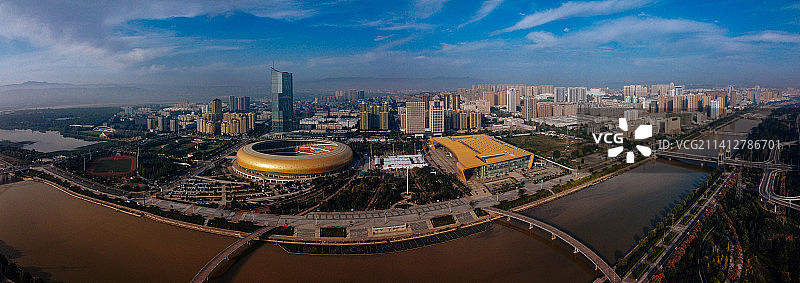 三门峡 地标 航拍 湖滨区 文化体育中心 三门峡国际文博城 文化科技中心 传媒大厦图片素材
