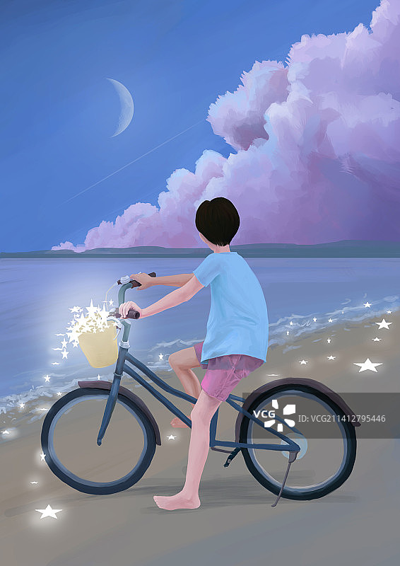 海边播撒星星图片素材