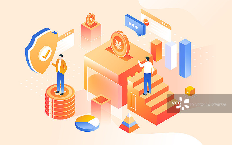 2.5D等距互联网金融财富渐变矢量插画图片素材
