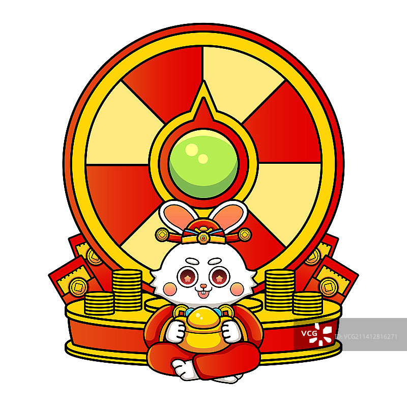 兔年抽奖活动国潮插画图片素材