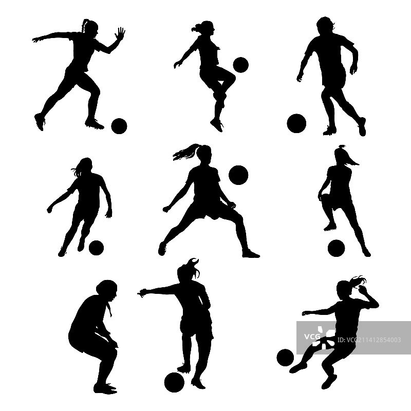 女足球运动员剪影图片素材