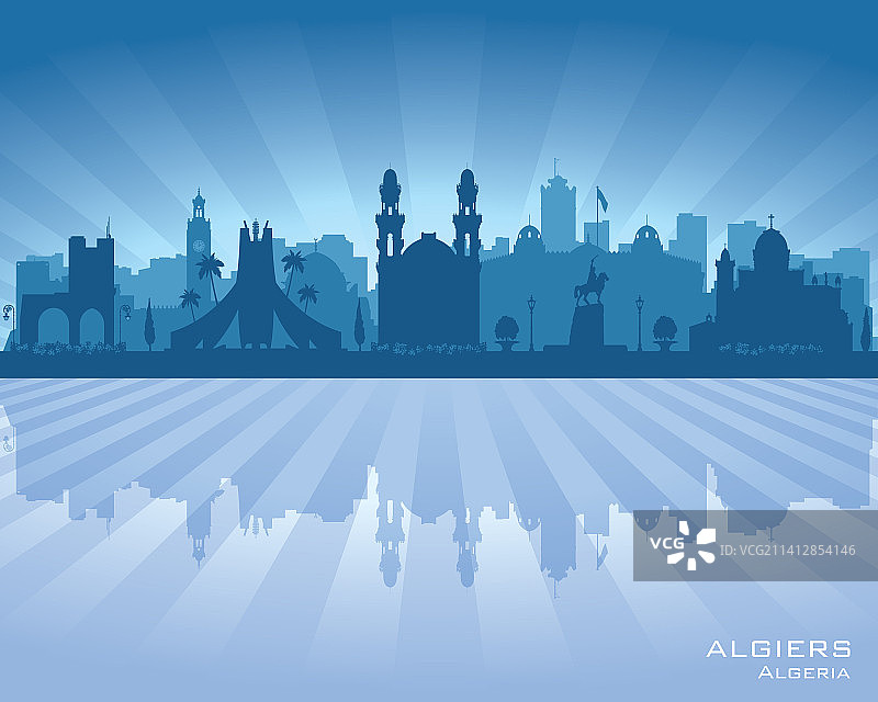 阿尔及利亚阿尔及尔城市天际线剪影图片素材