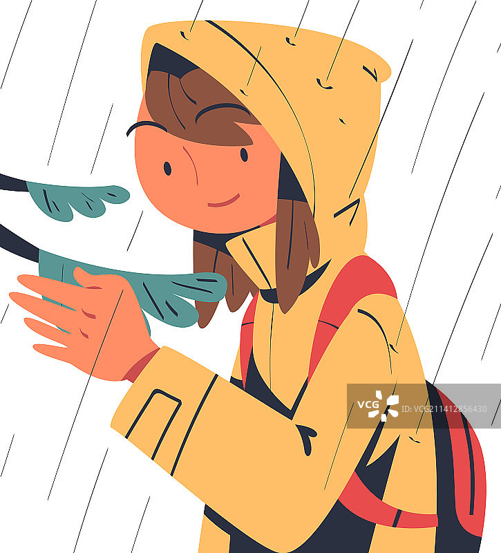 穿着雨衣、背着背包学习的女人图片素材