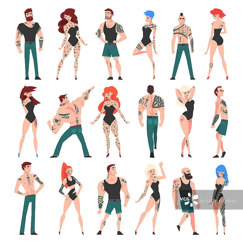 有纹身的男女站立姿势图片素材