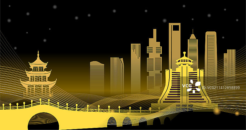 中国贵州贵阳市城市天际线夜景矢量插画图片素材