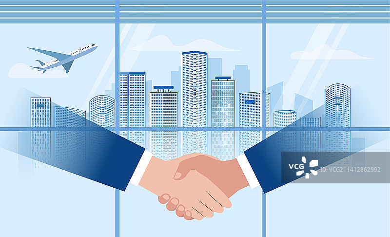 矢量城市及商务人士握商务合作手插画图片素材