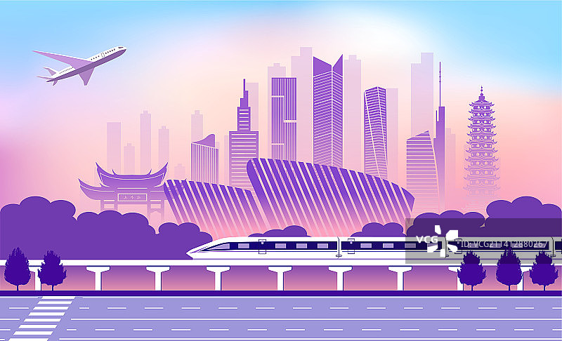 中国福建福州市城市旅游交通商务插画图片素材