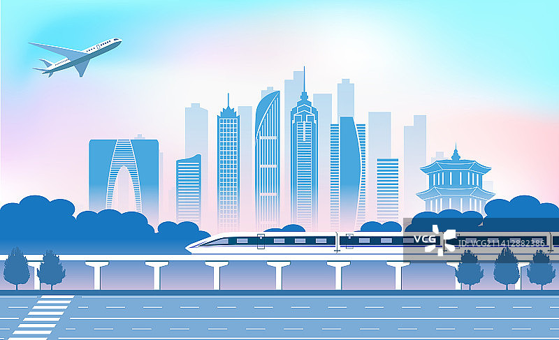 中国江苏省苏州市城市旅游交通商务插画图片素材