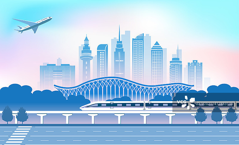 中国山东烟台市城市旅游交通商务插画图片素材