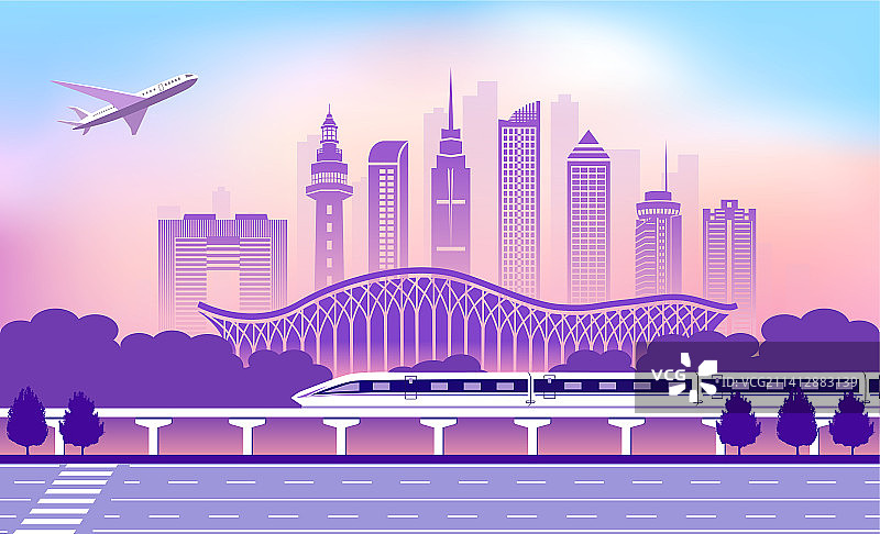 中国山东烟台市城市旅游交通商务插画图片素材