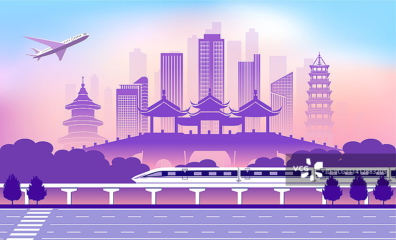 中国江苏扬州市城市旅游交通商务插画图片素材