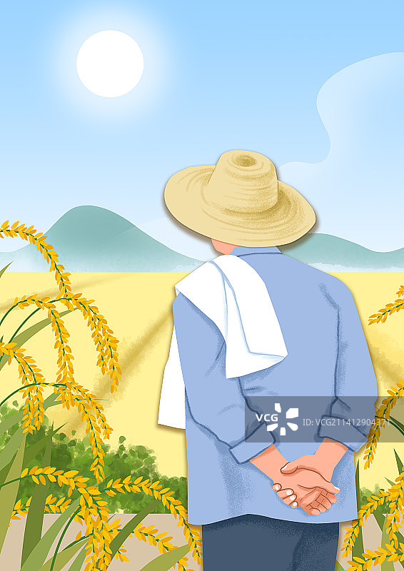 麦田里的农民背影图片素材