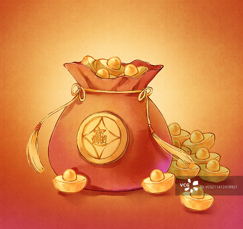 新年过年元宝钱袋元宝插画图片素材