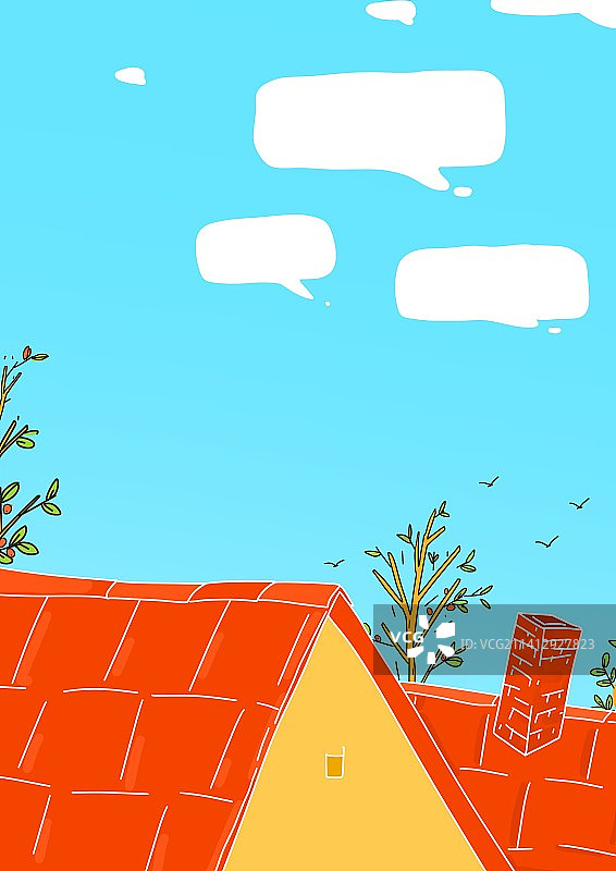 文艺清新卡通鲜艳背景插画屋顶图片素材