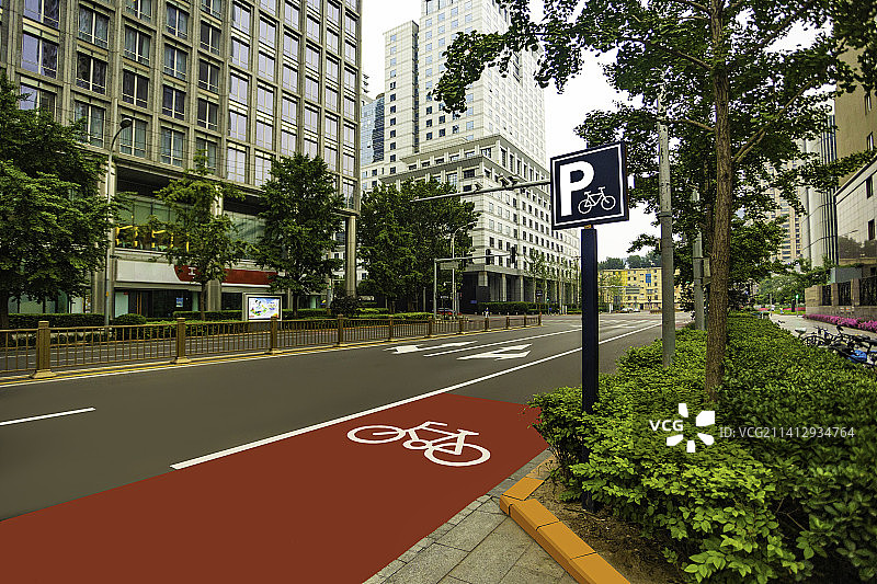 北京城市自行车道图片素材