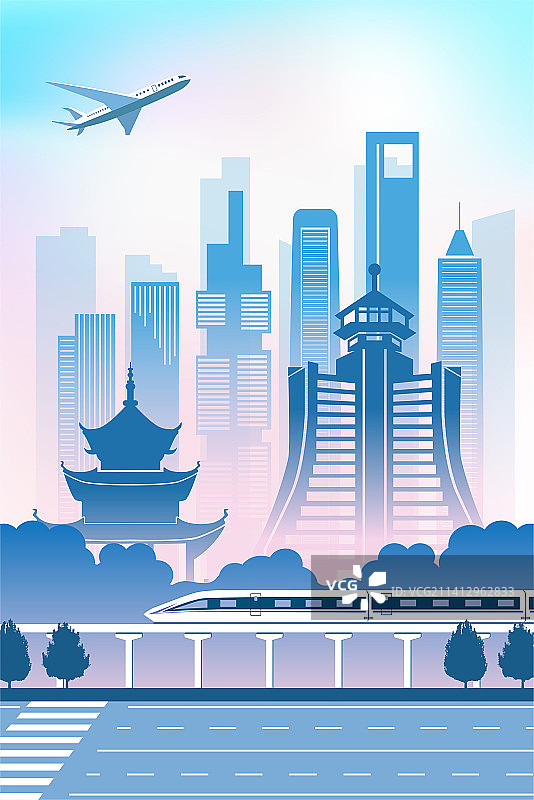 中国贵州贵阳市城市旅游交通商务插画图片素材