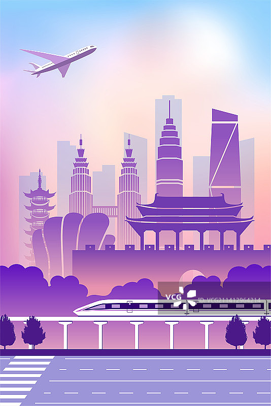 中国浙江绍兴市城市旅游交通商务插画图片素材