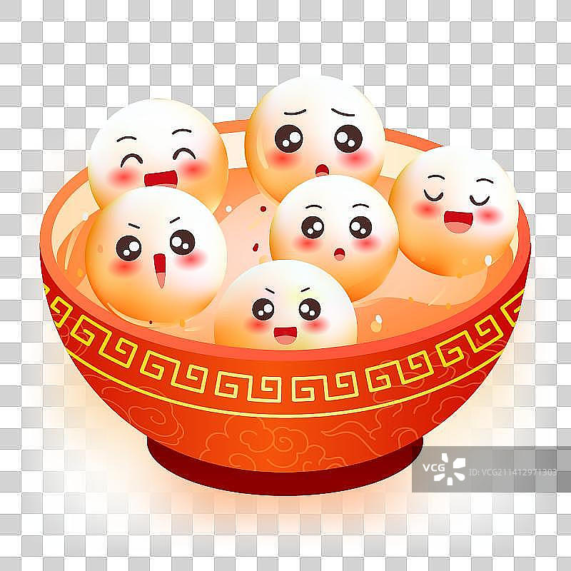 2023兔年元宵节吃汤圆传统节日国潮插画图片素材