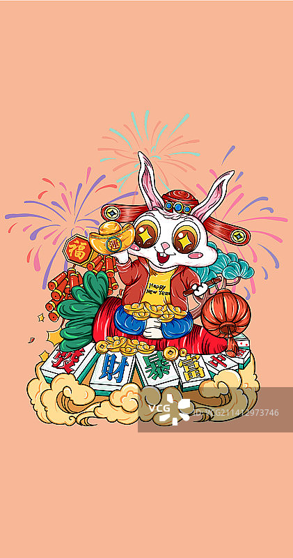 兔年氛围国潮风喜庆插画图片素材