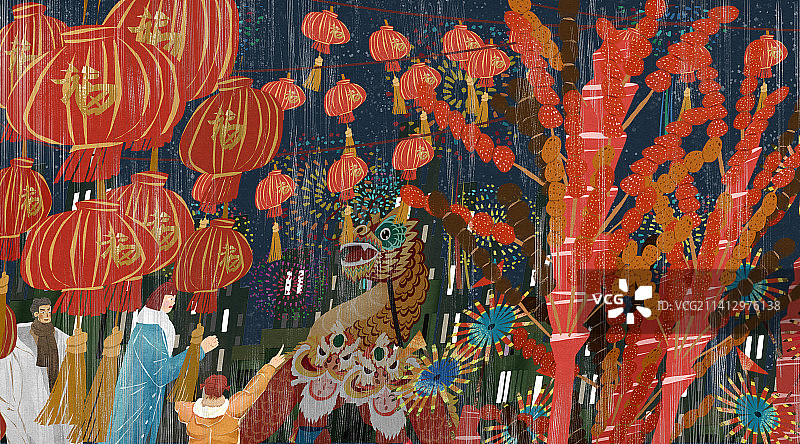 春节热闹庙会插画图片素材