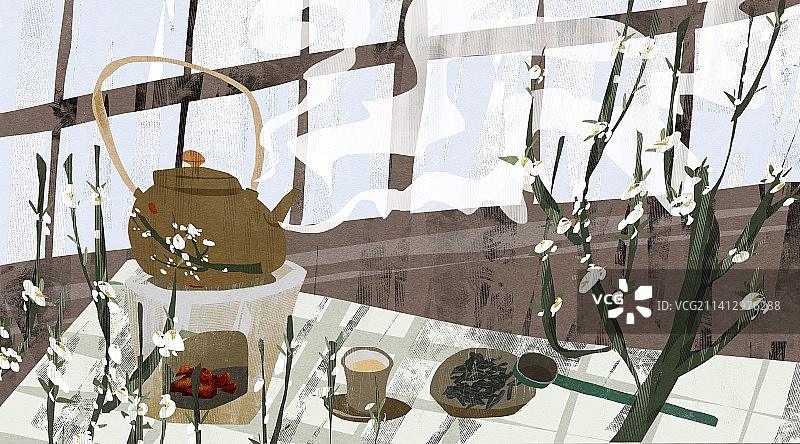 煮茶插画图片素材