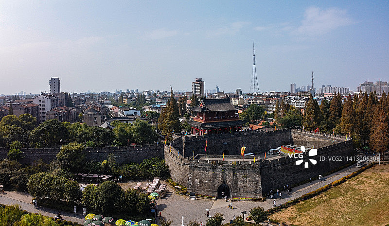 荆州市 地标 航拍 荆州区 东环路 北京西路 万达广场 荆州古城墙 关公义园图片素材