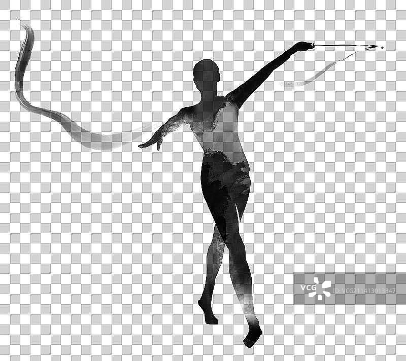 水墨国风效果设计元素运动员人物剪影插画图片素材