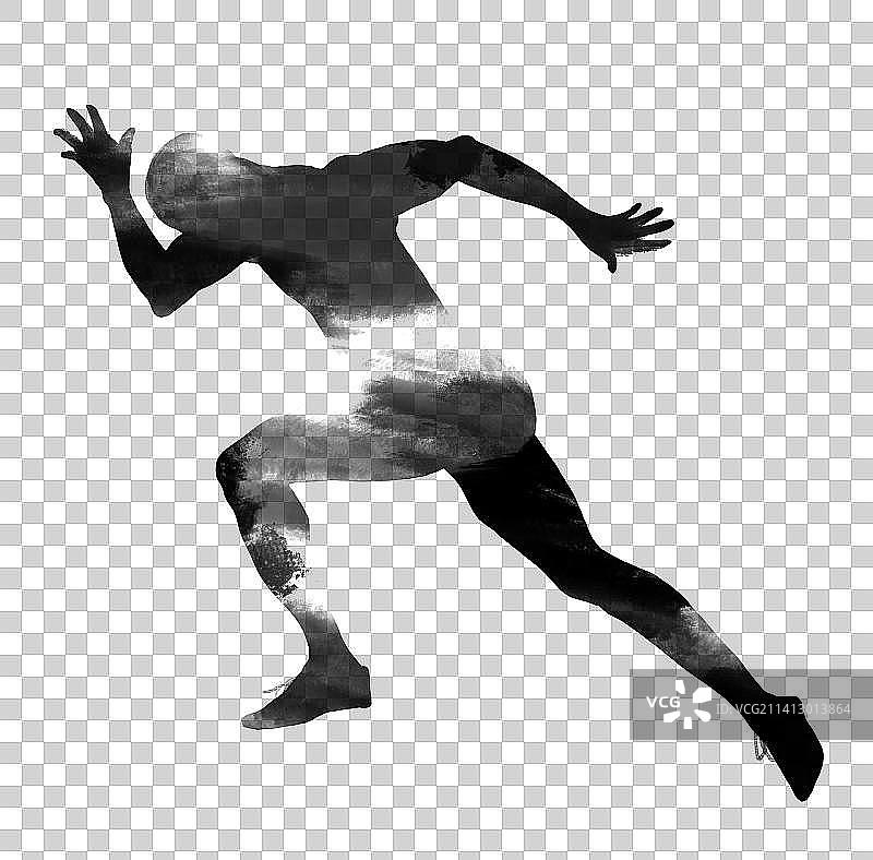 水墨国风效果设计元素运动员人物剪影插画图片素材