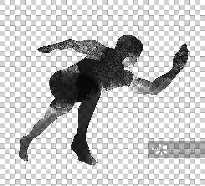 水墨国风效果设计元素运动员人物剪影插画图片素材