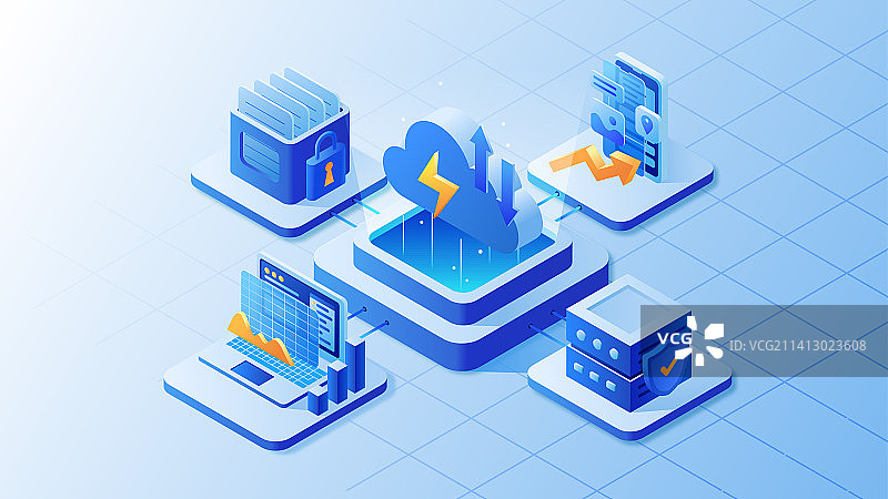 云计算2.5D矢量插画图片素材