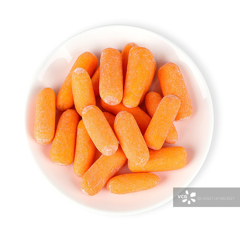 新鲜的拇指胡萝卜在白色背景上图片素材